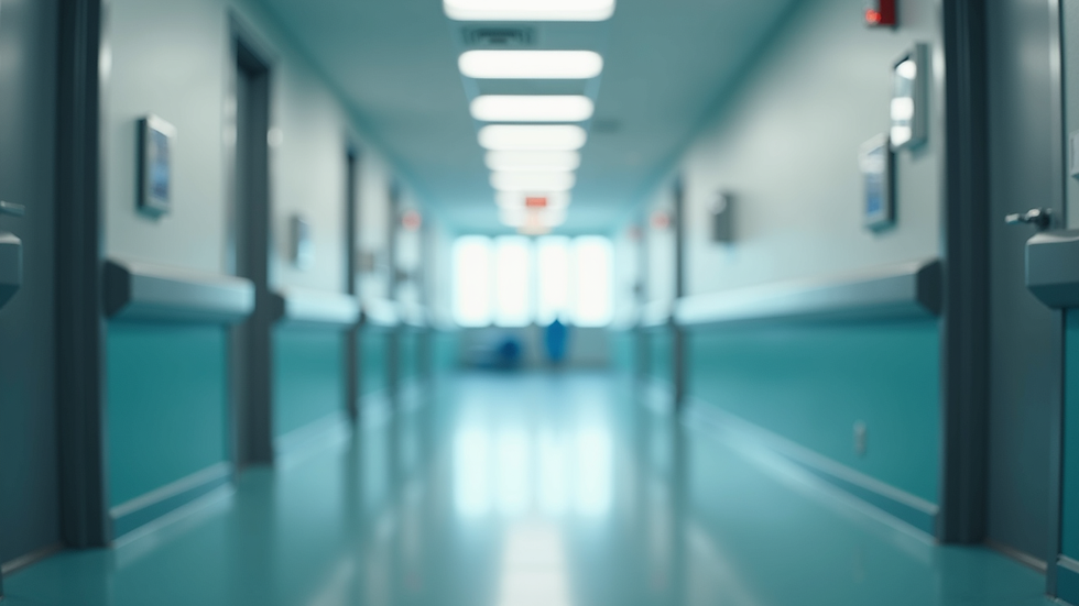 Eye-level view of a modern hospital corridor with natural lighting