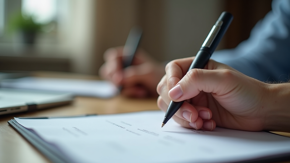 Close-up view of a counselor’s hand taking notes during a session