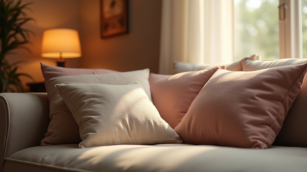 Close-up view of a cozy corner with cushions and soft lighting for therapy