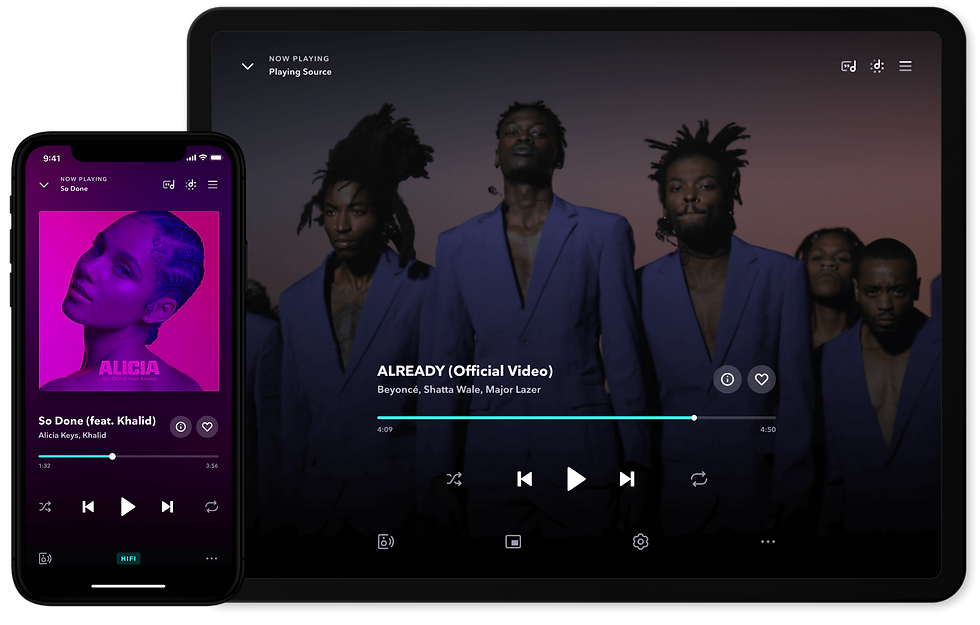 Tidal's UI on mobile and tablet devices, which Jay-Z helped launch