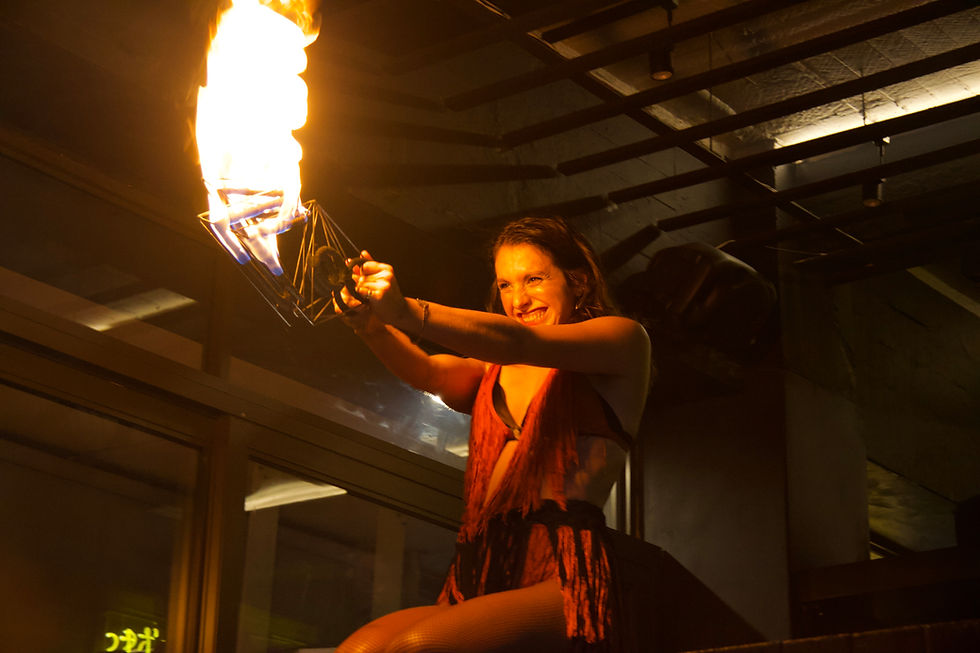Fire dancing with fans – Queen of Tiny Flames Cape Town