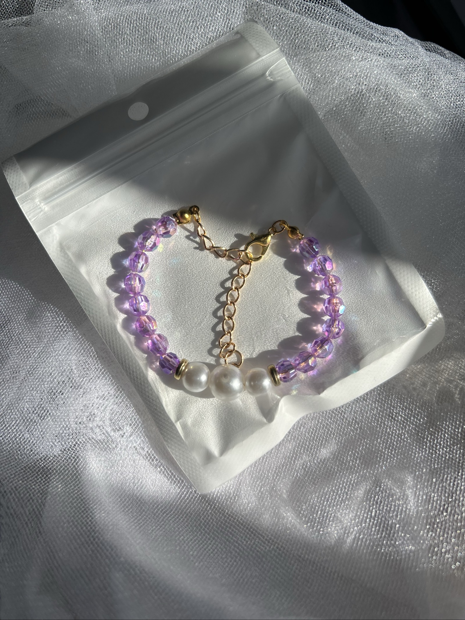 Hand made Bracelet en perles de cristal violettes et perles nacrées