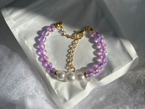 Hand made Bracelet en perles de cristal violettes et perles nacrées