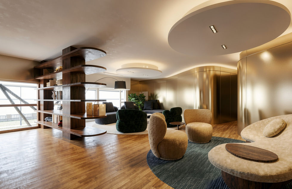 Changan | Daimic: Perspectiva do Lounge - Pavimento Superior