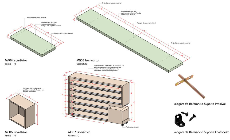 Quarto Davi - Projeto da estante com rodízios, vulgo caminhão cegonha - Perspectiva