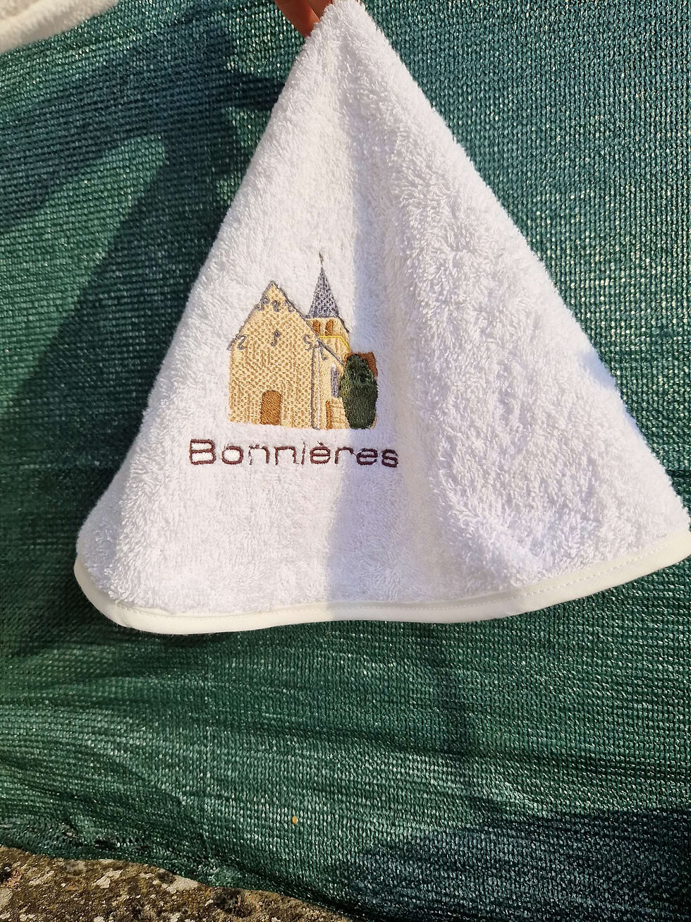 Miniature : Essuie main en éponge broderie personnalisée "Eglise de Bonnieres"