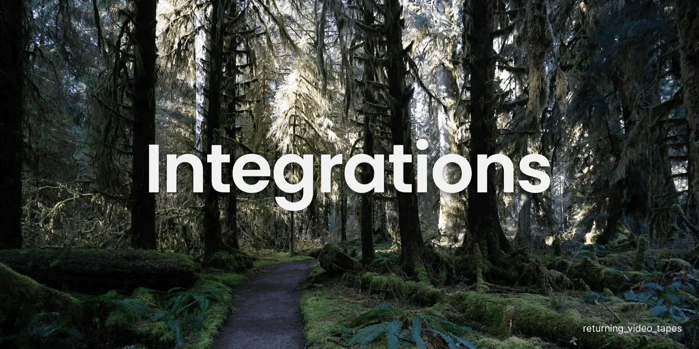 The word "Integrations" on a nature themed background