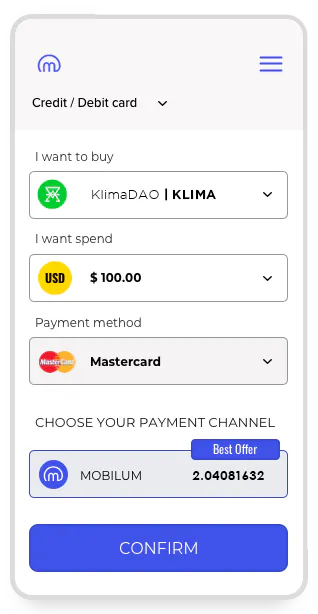 Screenshot of the Mobilum credit card experience