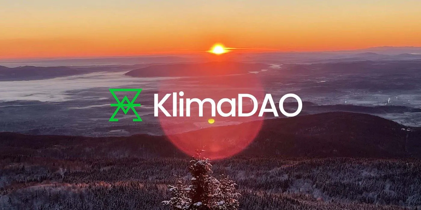 KlimaDAO logo in front of a sunrise