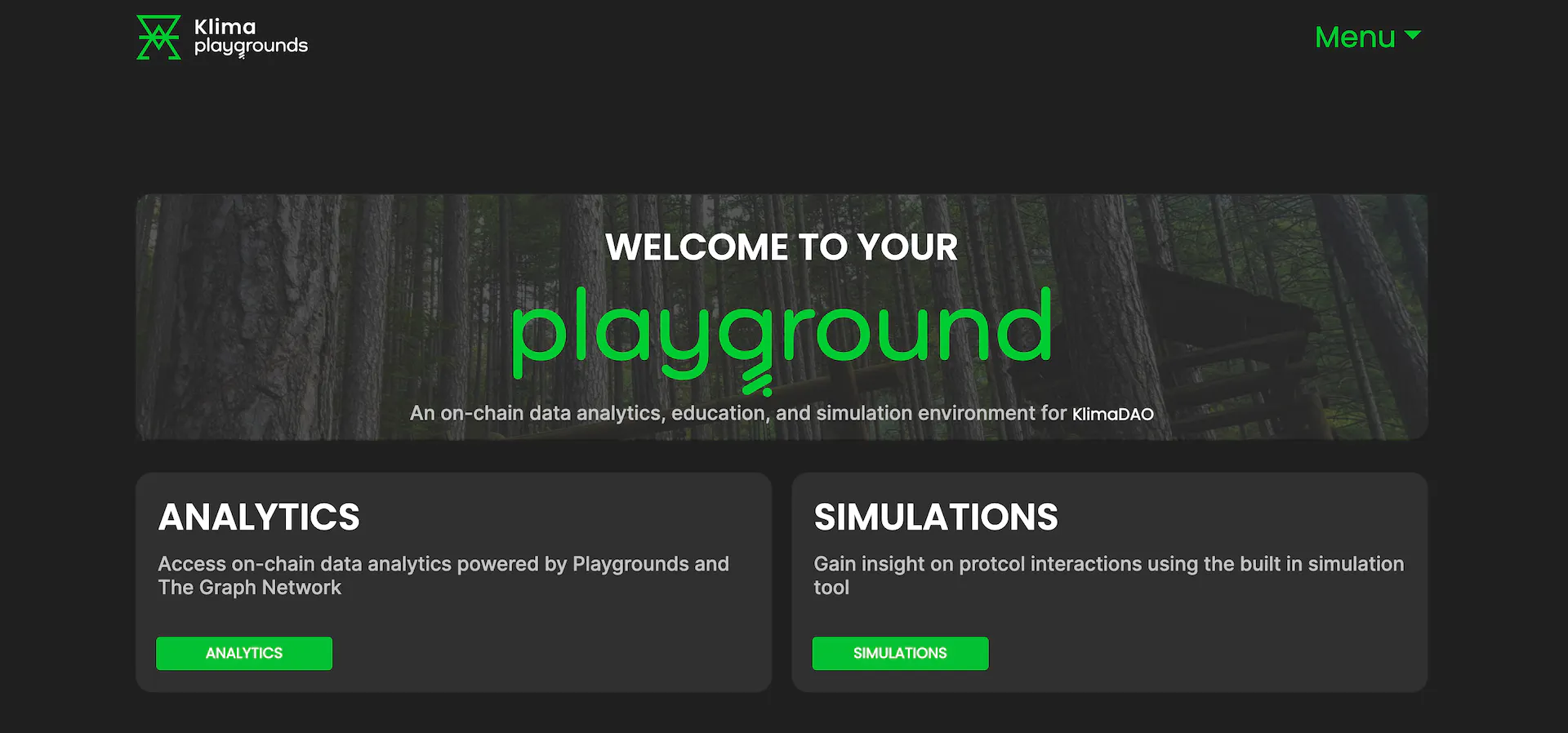Screenshot of the Klima Playground start page