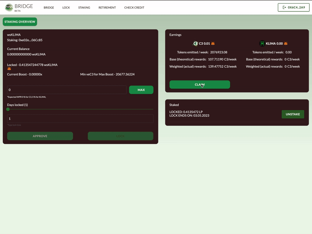 Animted GIF showing where rewards for staking accumulate