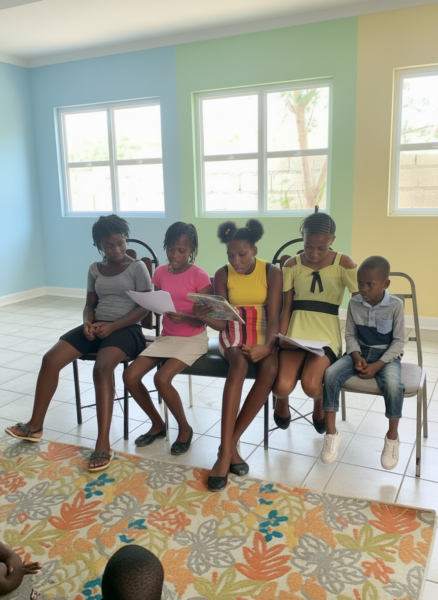 Children reading books together for christian family support.