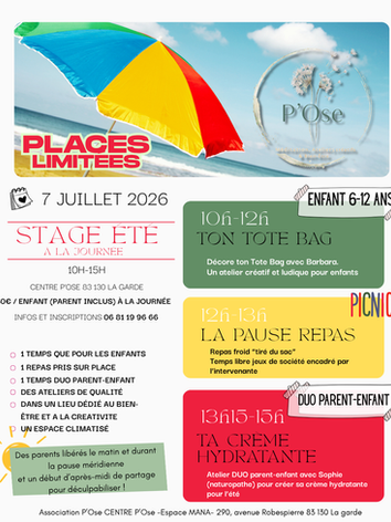 stage été 2026 la garde toulon var atelier créatif artistique anglais bien-être parent duo parent-enfant 
