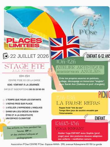stage été 2026 enfant duo parent-enfant la garde toulon var atelier créatif artistique anglais bien-être yoga méditation chant sophrologie