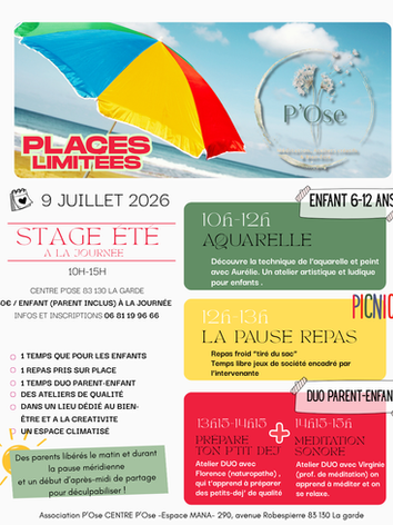 stage été 2026 la garde toulon var enfant parent-enfant atelier créatif artistique anglais bien-être 
