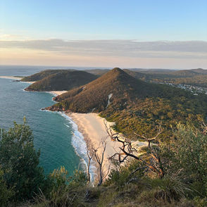 the mount tomaree summit walk in port stephens nsw. views of zenith beach and Fingal spit.