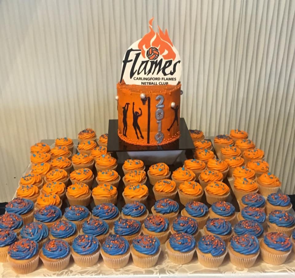 Presentation day celebration cakes with Flames logo