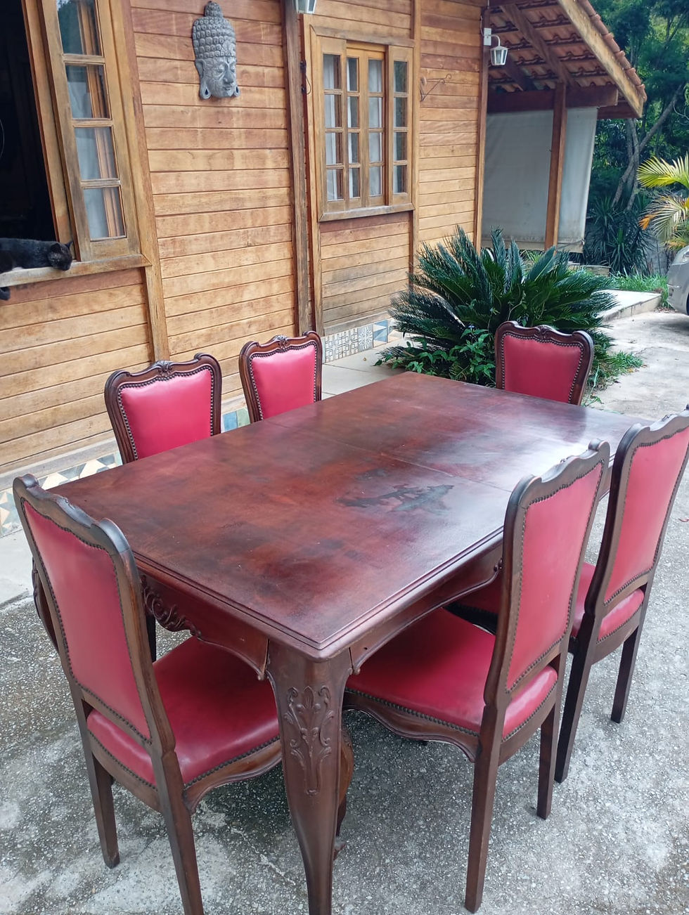 Miniatura: Conjunto de Mesa de Jantar Clássica Estilo Luís XV com 6 Cadeiras