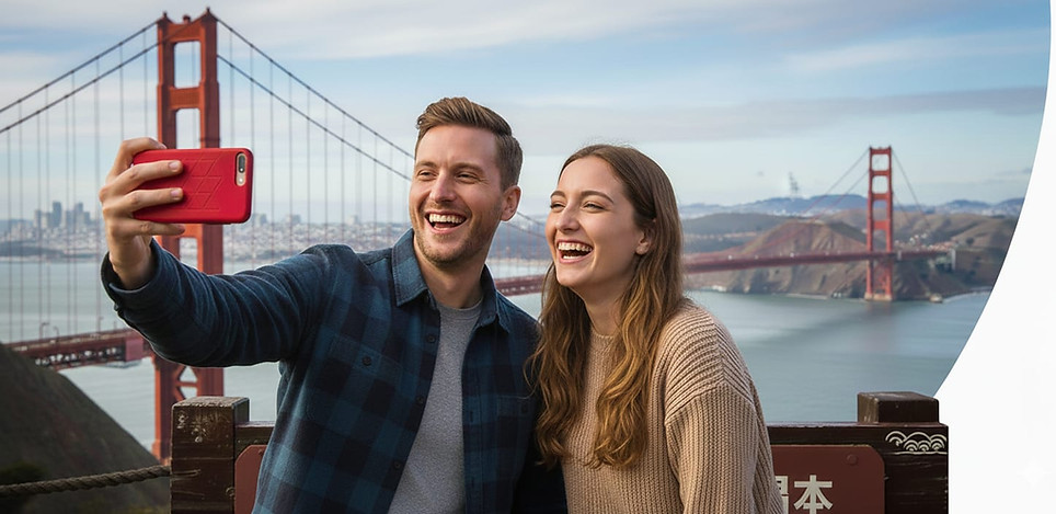 Travelers smiling together while exploring a destination on a guided group tour