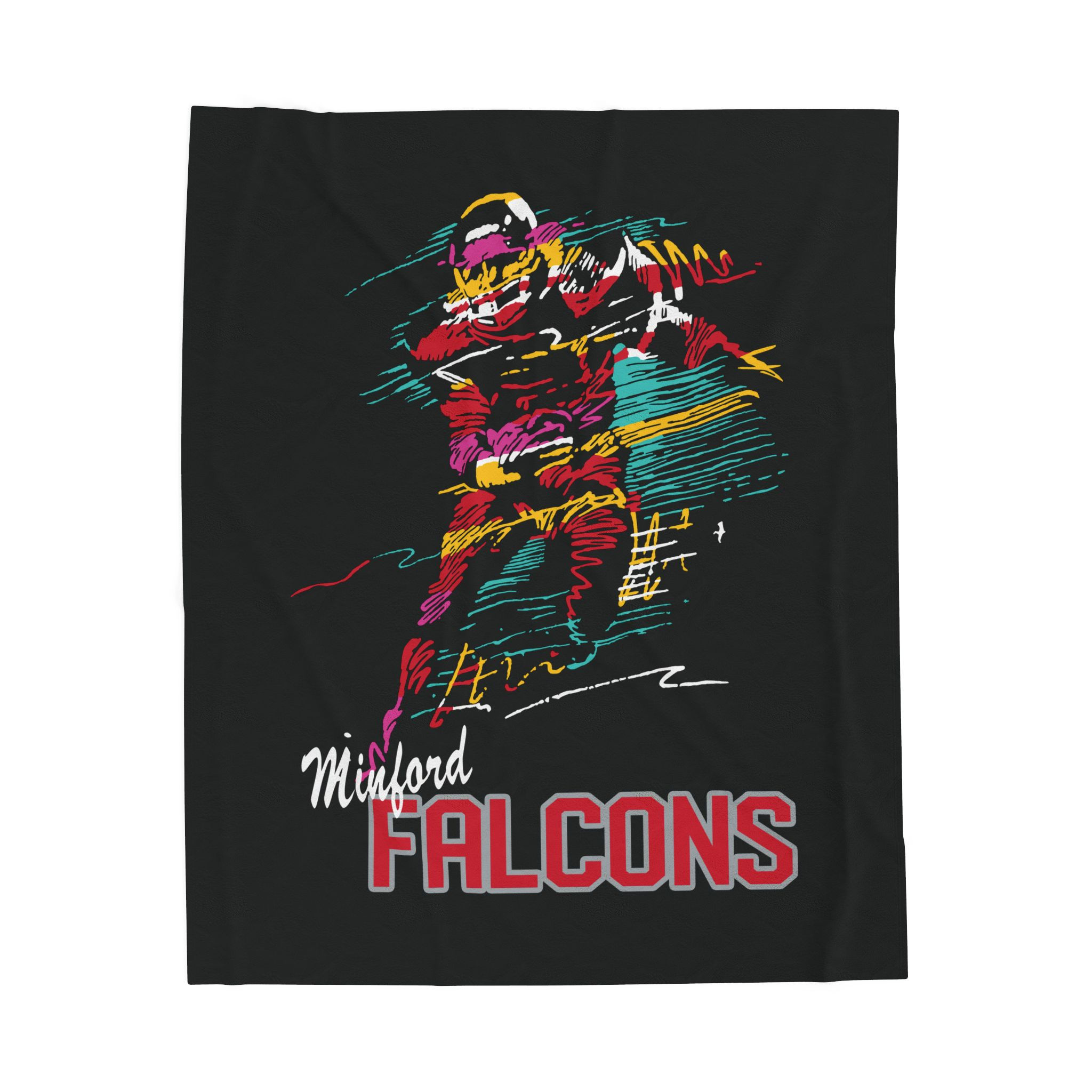Minford Falcons Football 90's Neon Velveteen Plush Blanket