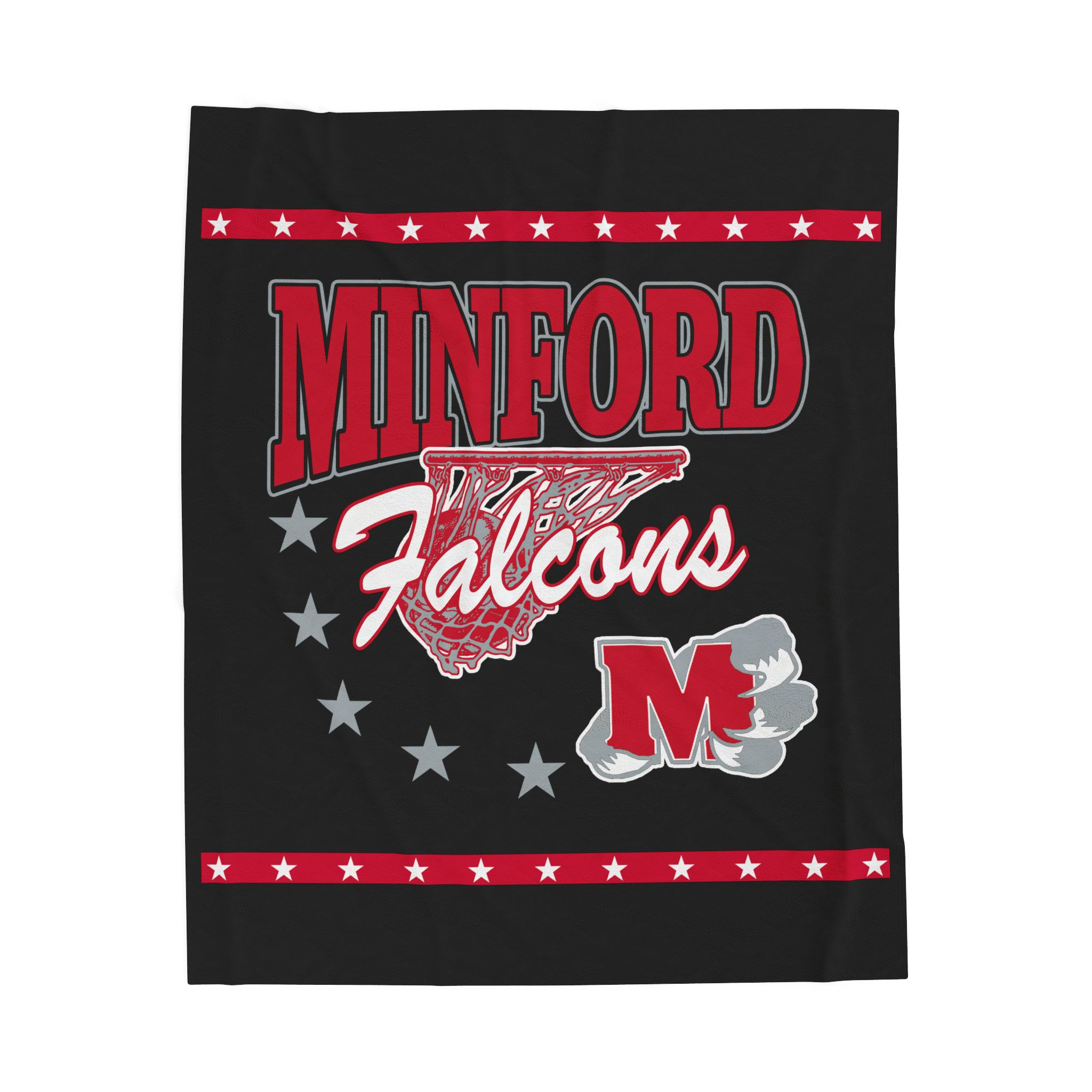Minford (Black) 90's Retro Basketball Velveteen Plush Blanket