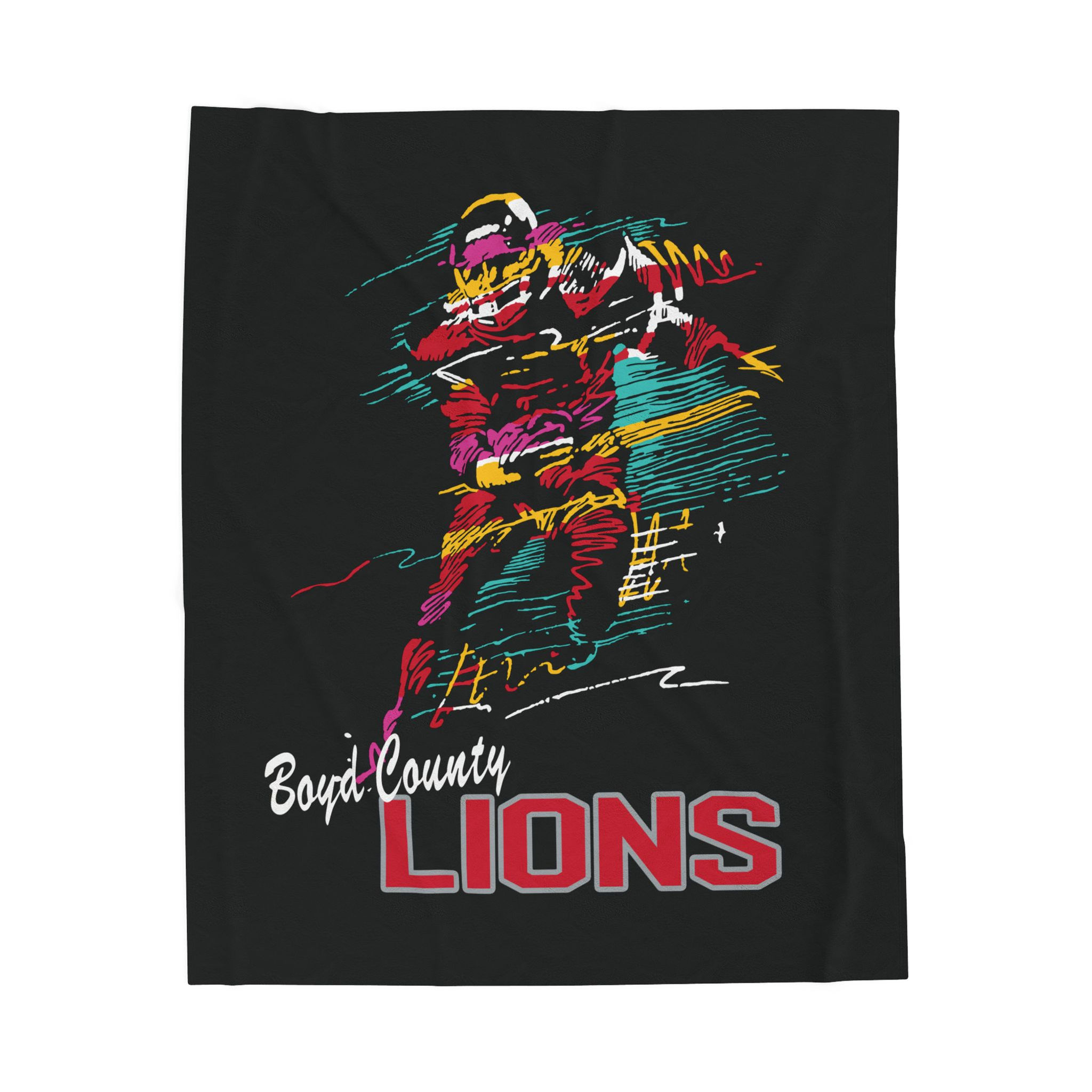 Boyd County Lions Football 90's Neon Velveteen Plush Blanket