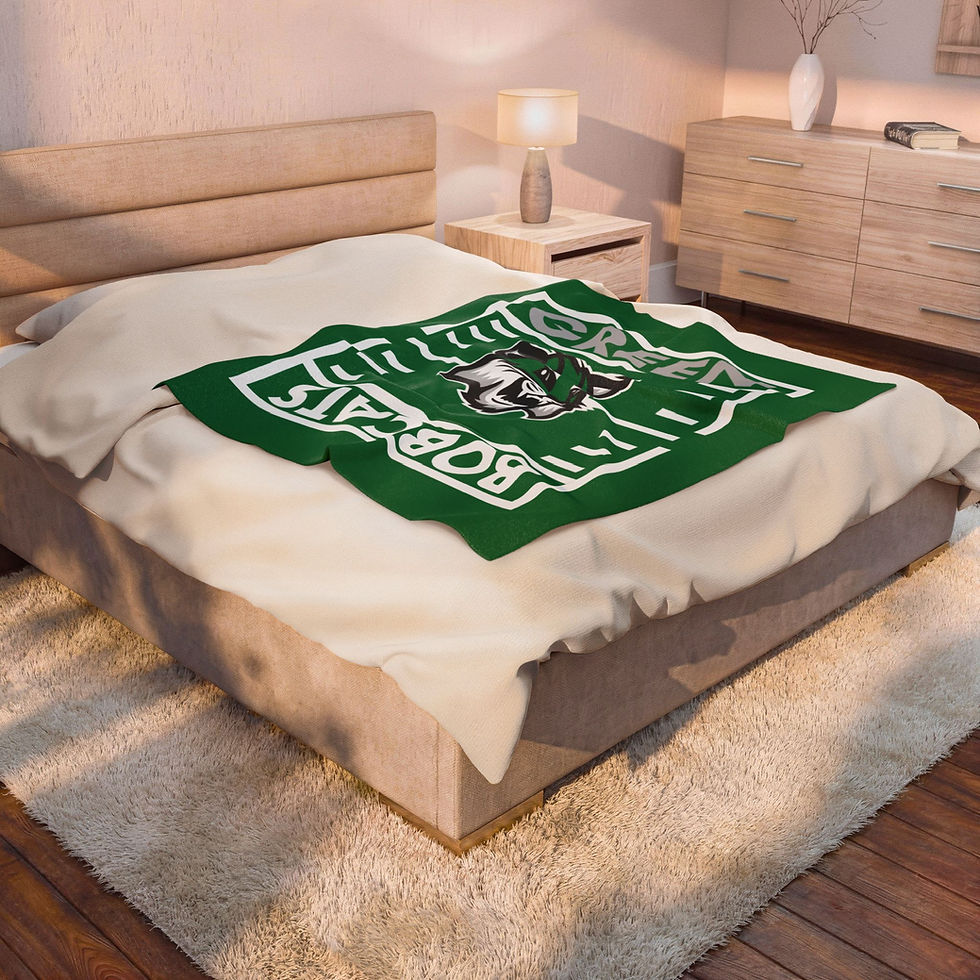 Thumbnail: Green Bobcats Gridiron (Green) Velveteen Plush Blanket