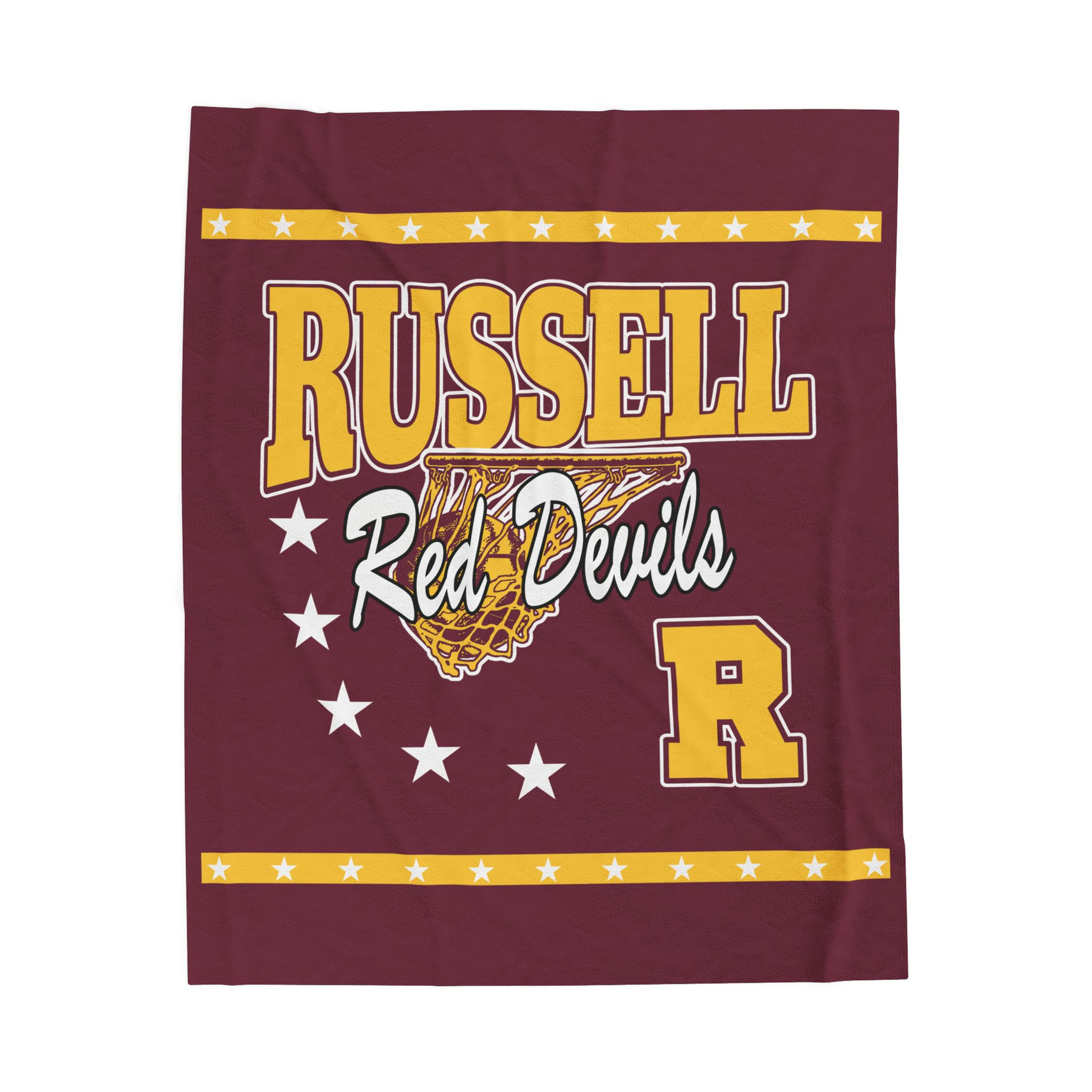 Russell (Maroon) 90's Retro Basketball Velveteen Plush Blanket