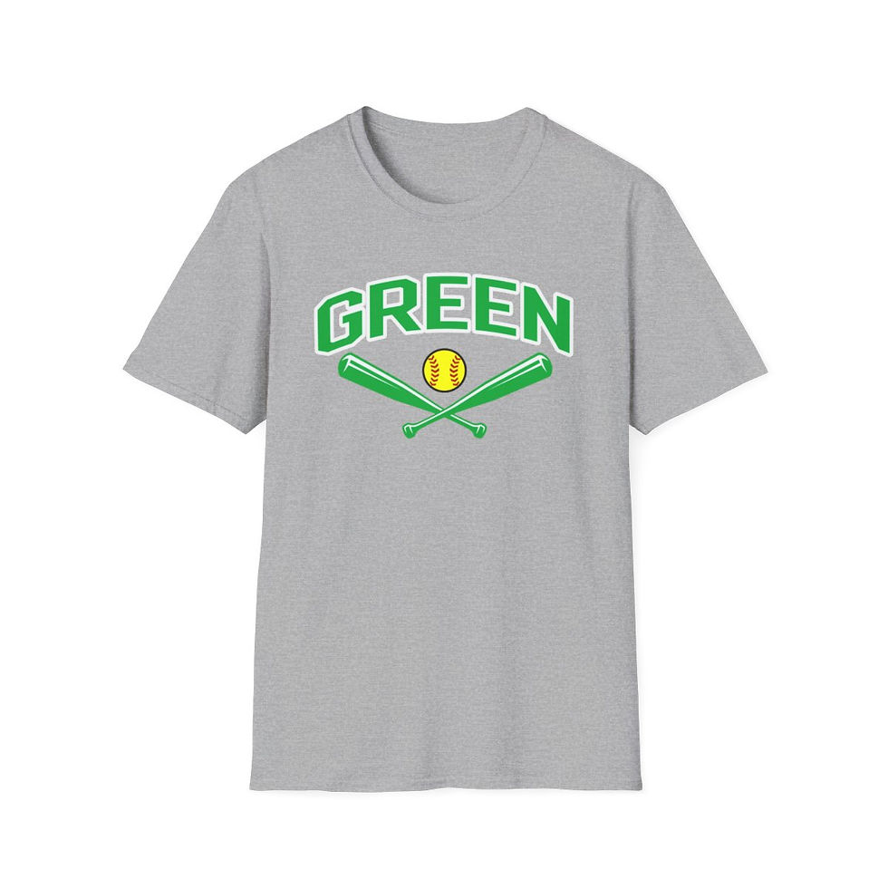 Green Softball Crossed Bats Softstyle T-Shirt