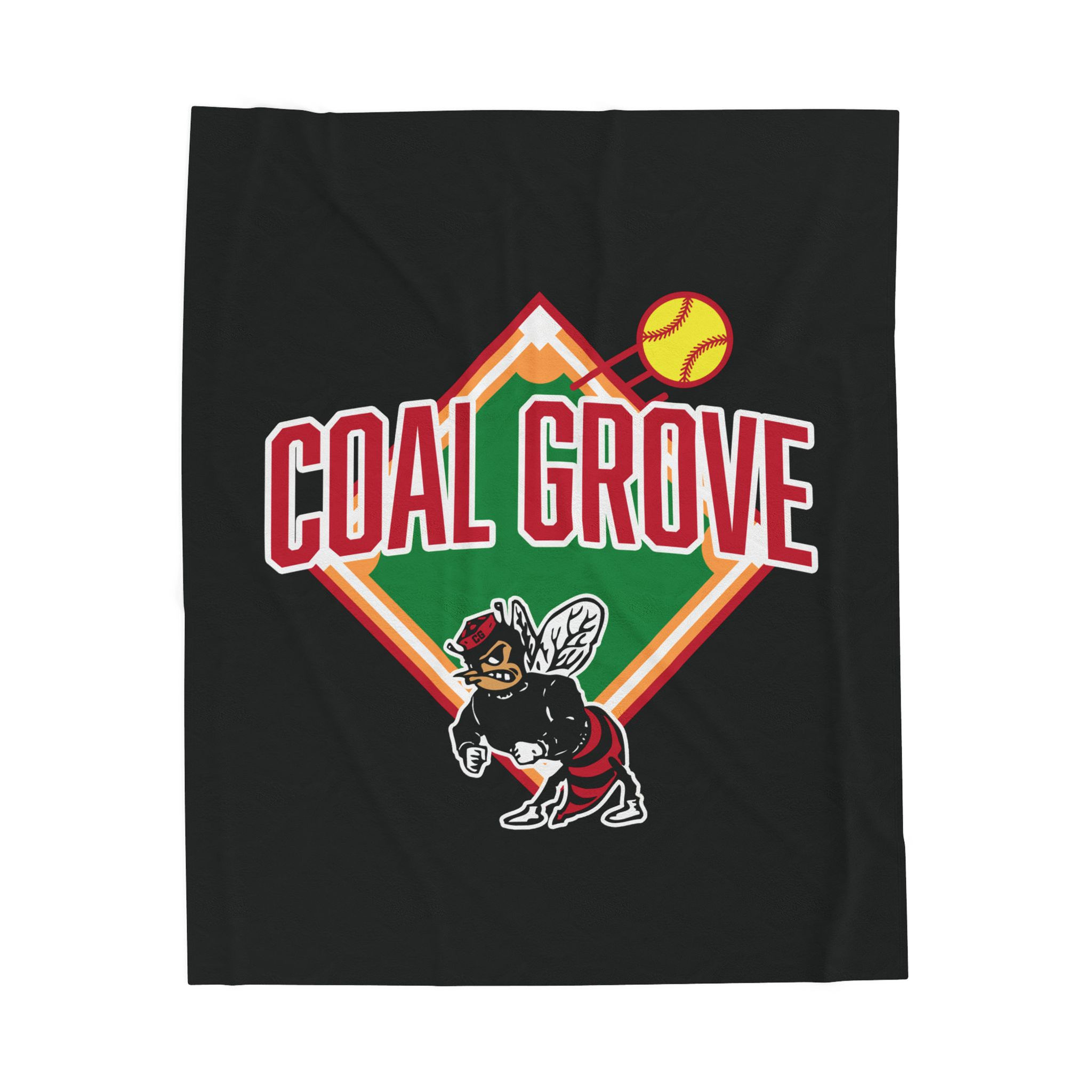 Coal Grove 90's Softball Diamond Velveteen Plush Blanket (Black)