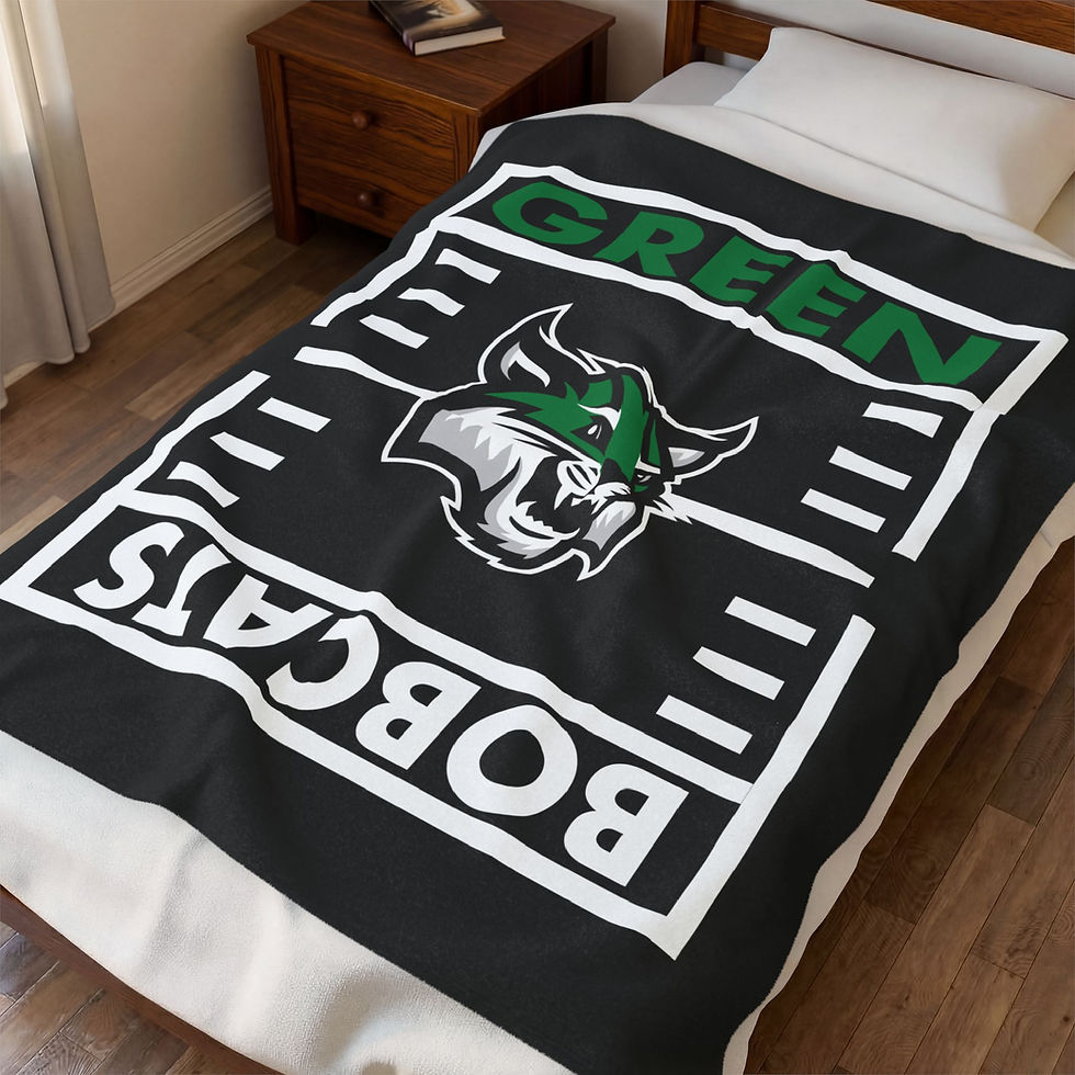 Thumbnail: Green Bobcats Gridiron (Black) Velveteen Plush Blanket