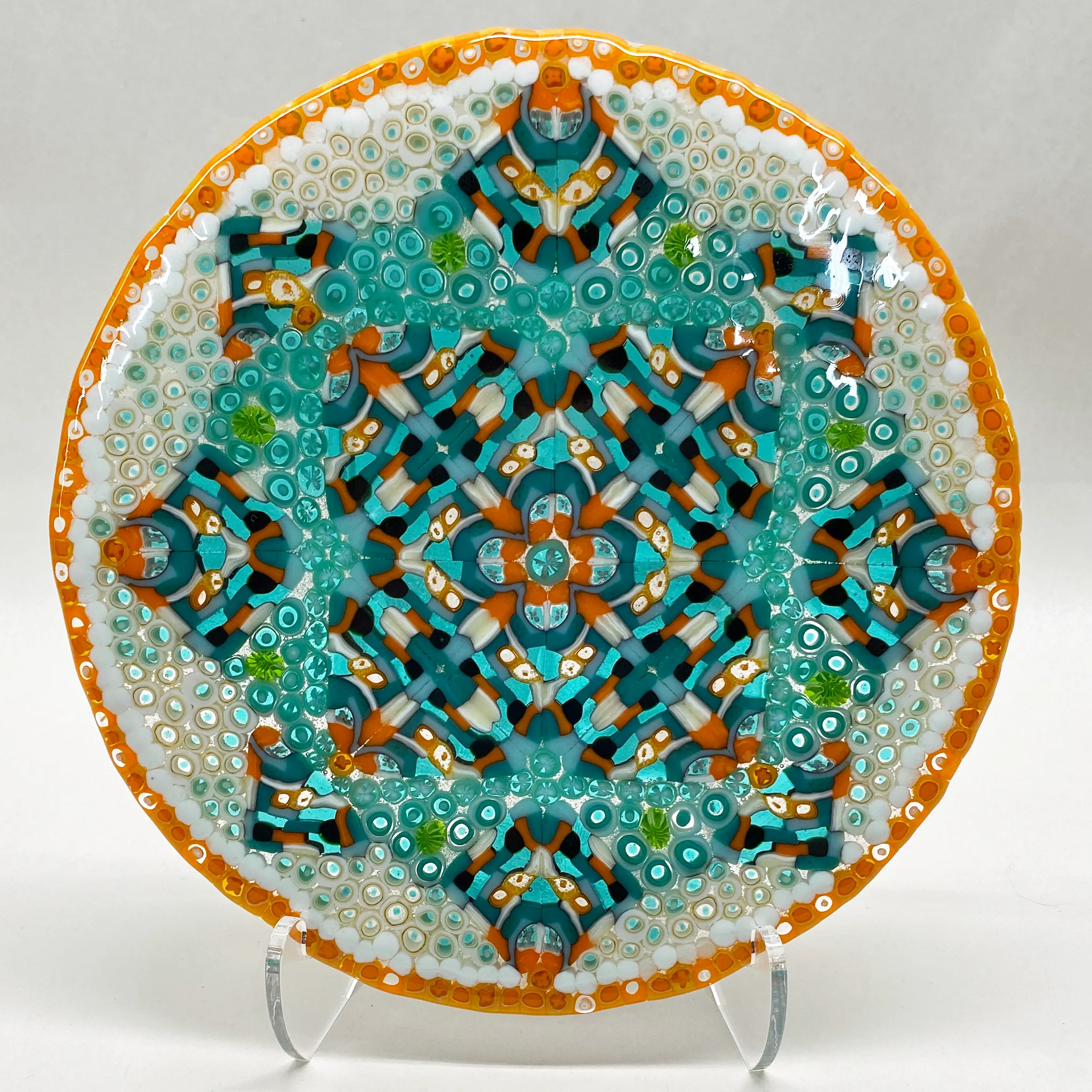 Teal and Orange Glass Mandala
