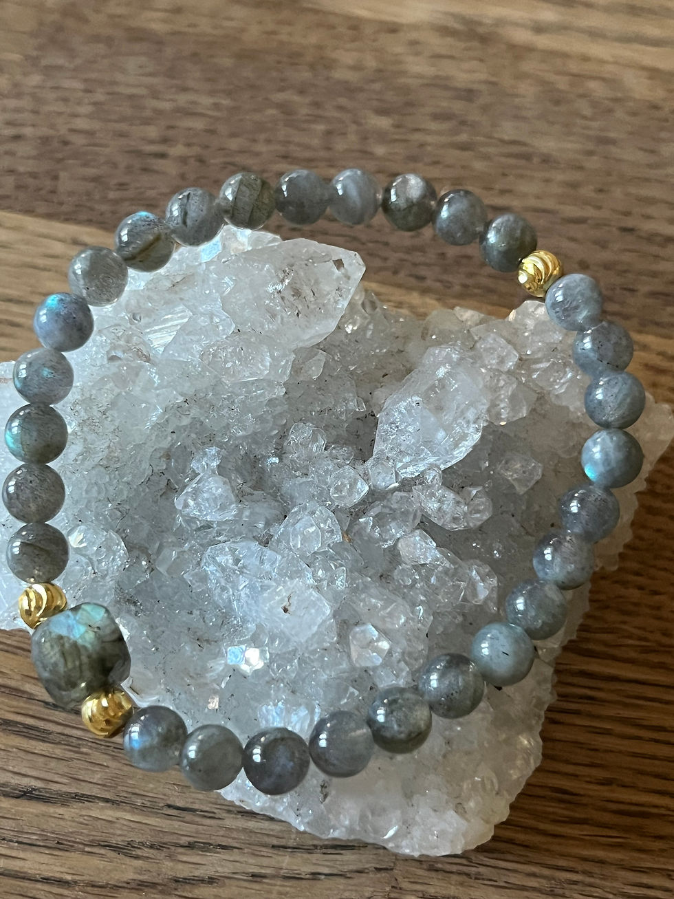 Bracelet labradorite 6 mm plaqué or