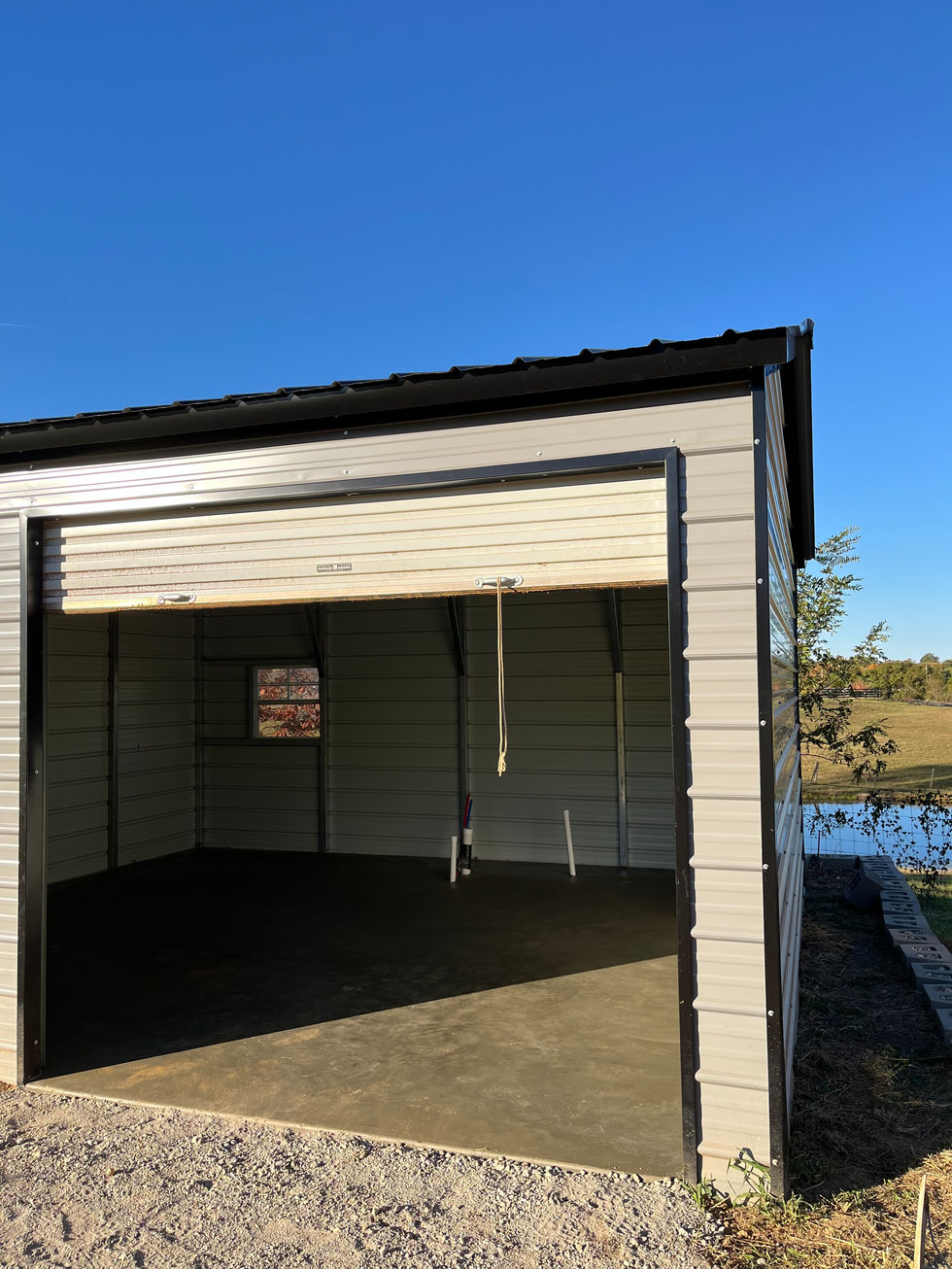 Concrete pad inside a shed near Bardstown, KY with a trowel finish