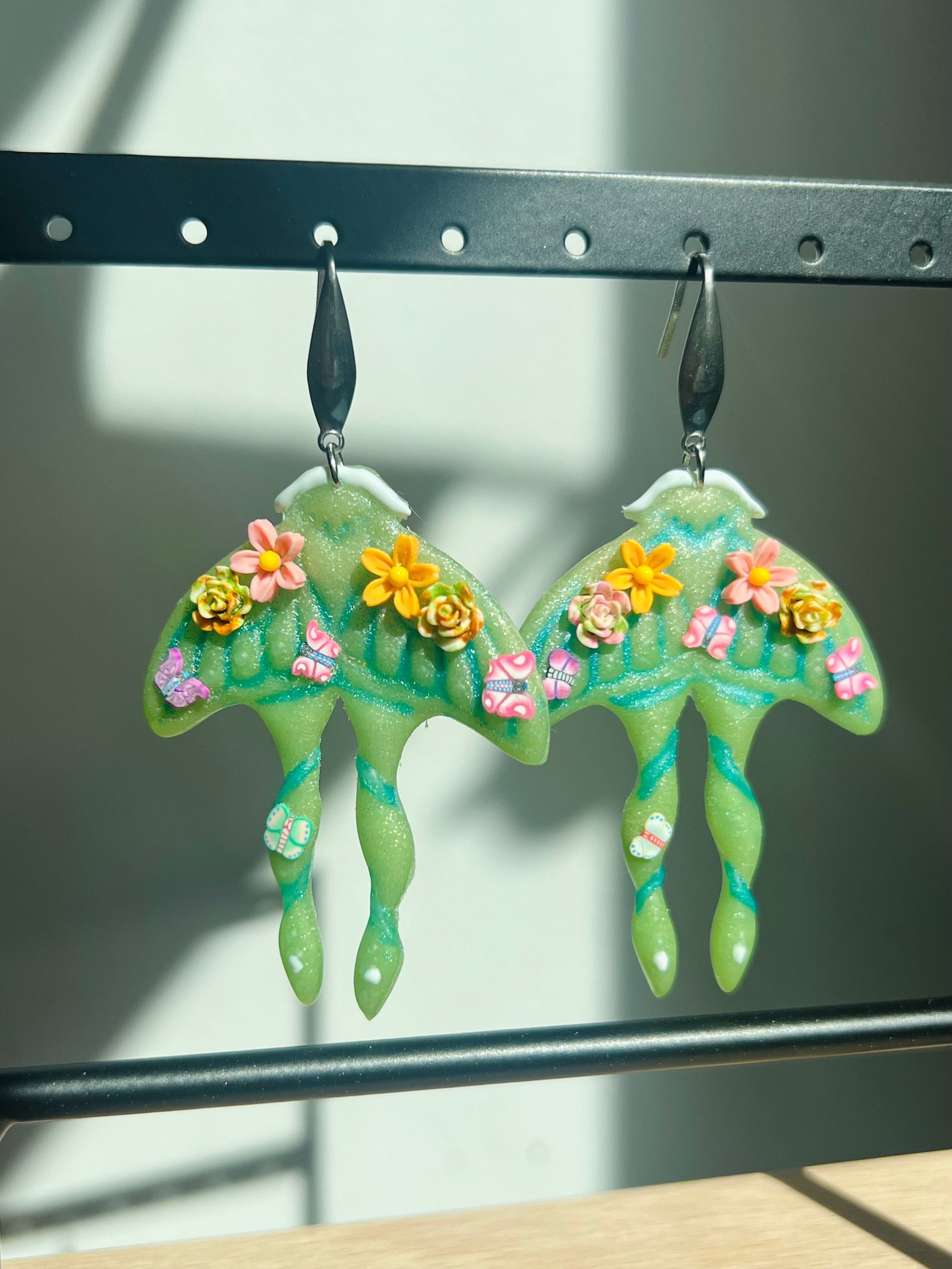Luna Moth Earrings w/mini Butterflies