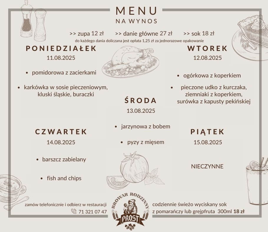 menu lunchowe Browar Prost