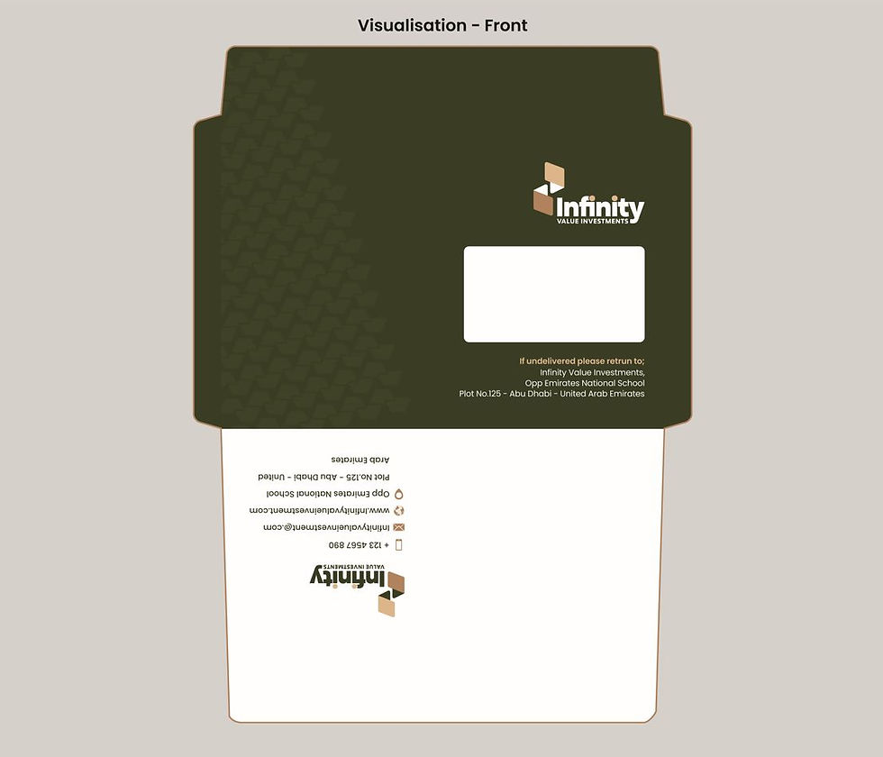 Infinity Value Investments envelope design as part of the branding project by 8020 design studio
