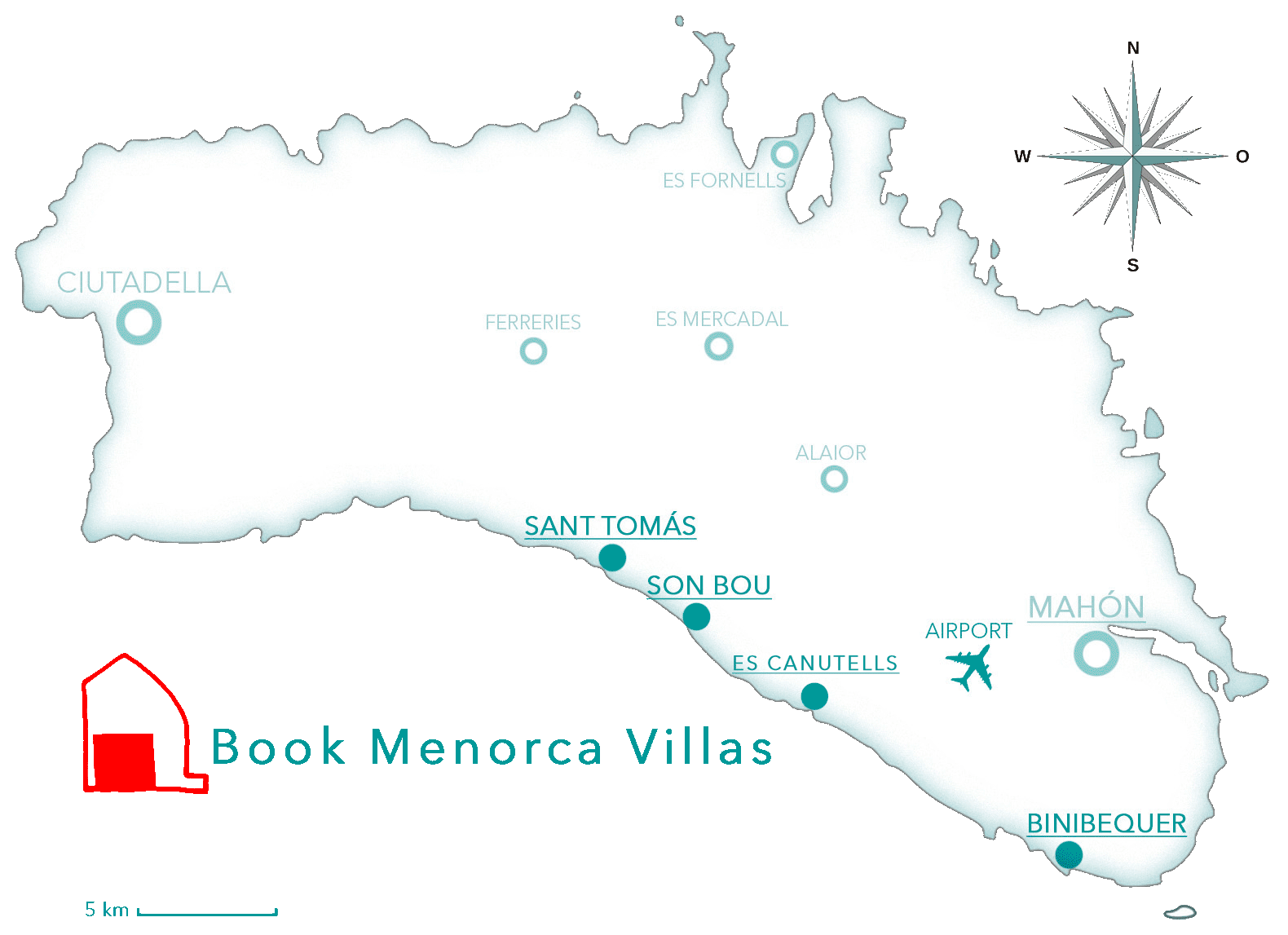 Lage unserer Villen in Menorca