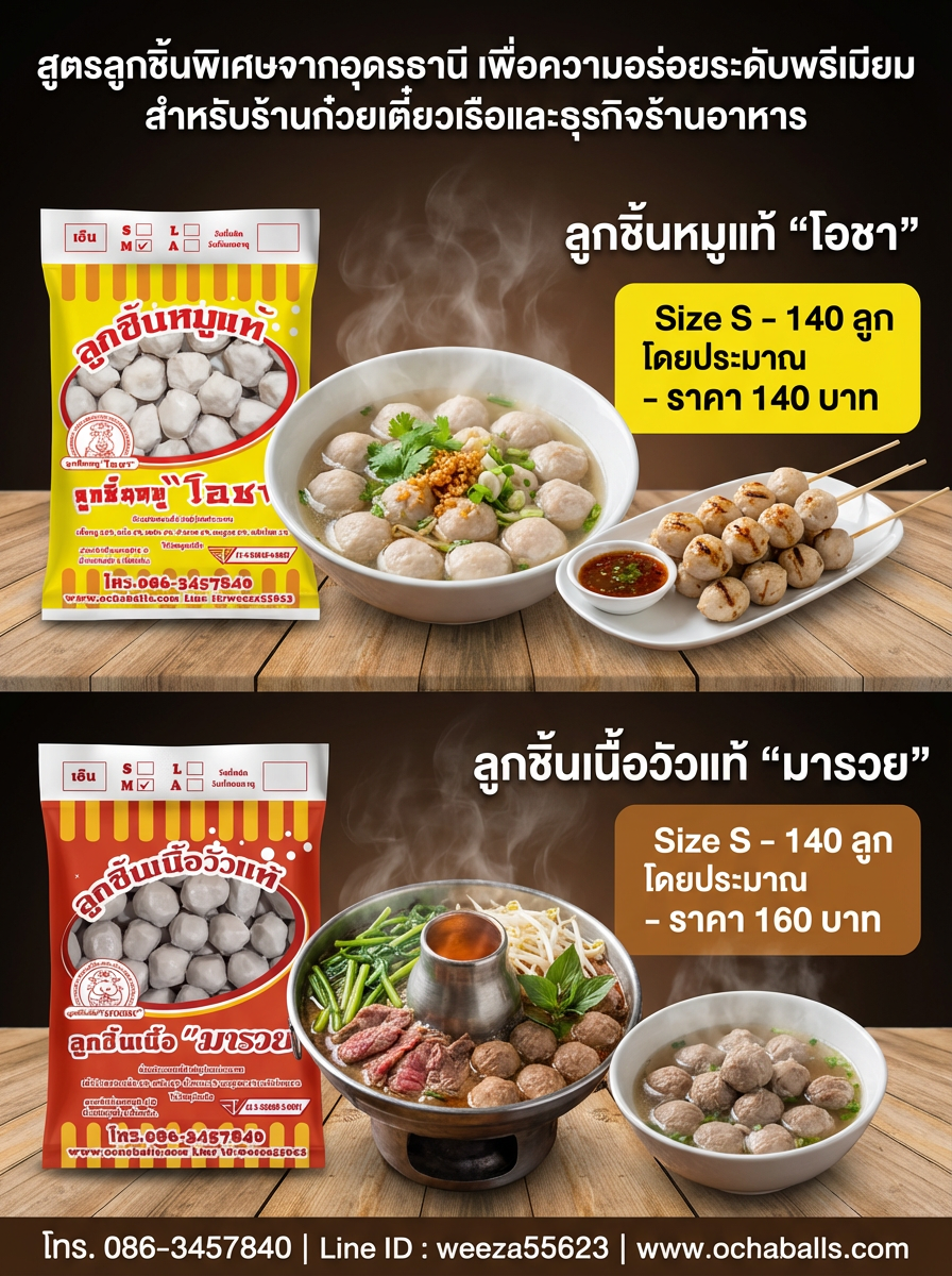 ลูกชิ้นโอชามารวย โรงงานลูกชิ้นราคาส่งตรงจากโรงงาน ไม่ผสมแป้ง