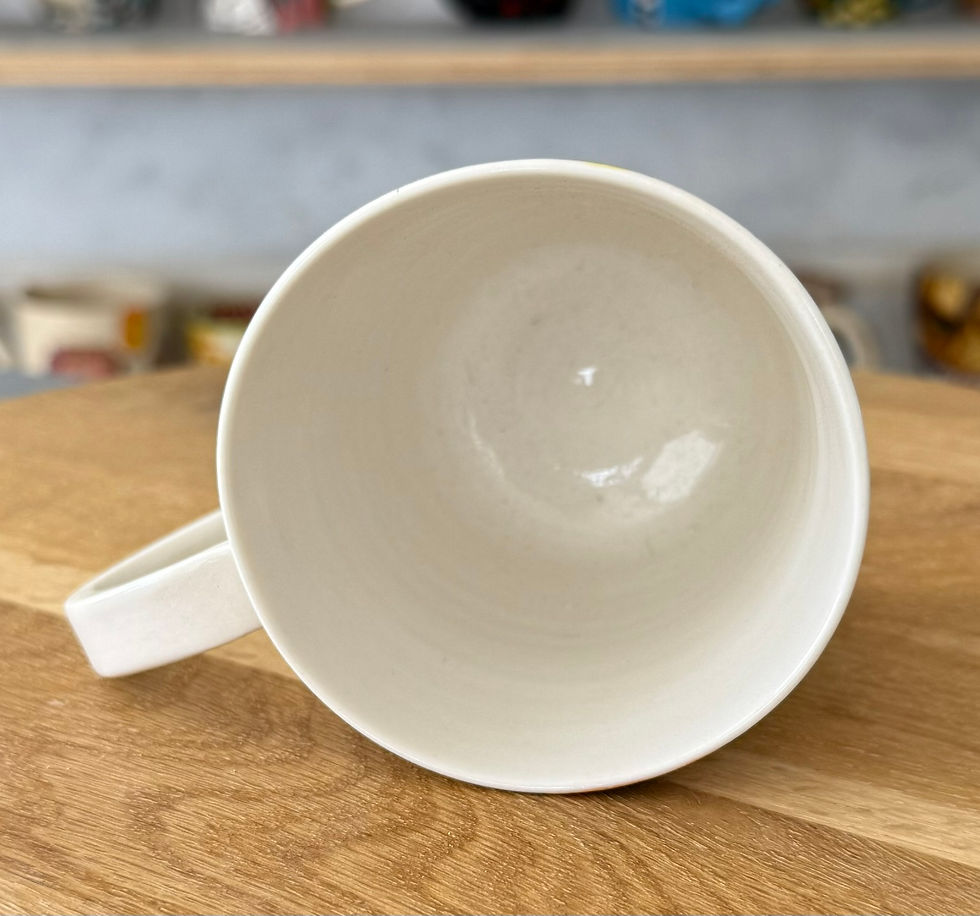 Thumbnail: Empty white ceramic mug on wooden surface, seen from above.