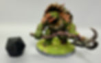 Thumbnail: 3d printed and Painted Elder Turtle Folk Miniature. Large Miniature. Front view with d20 for scale