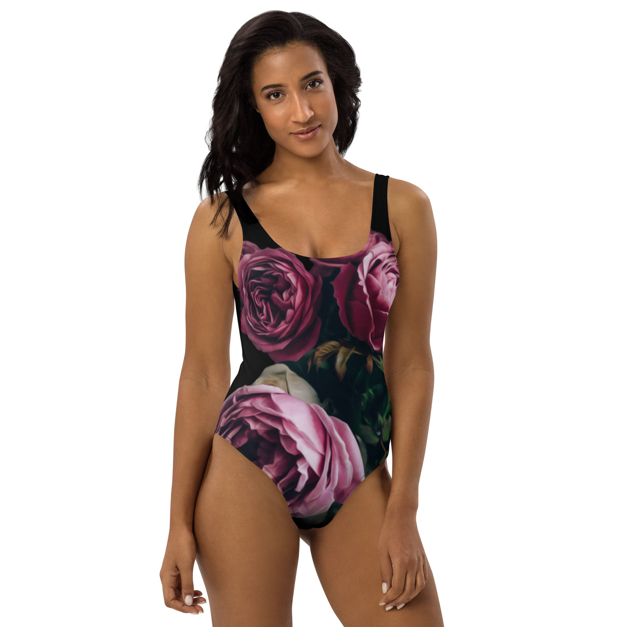 Peonies One-Piece Swimsuit model front