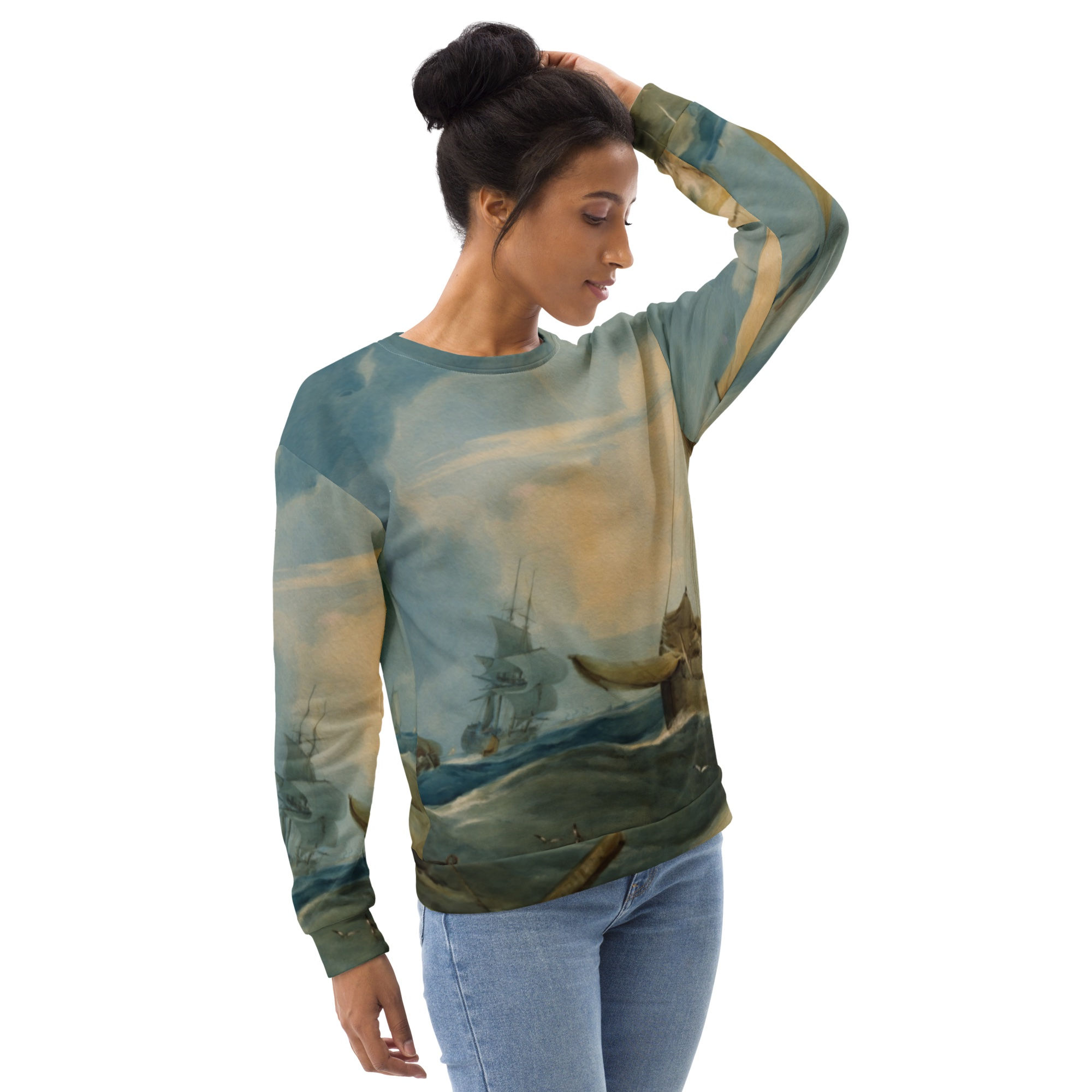 Stormy Seas Unisex Recycled Sweatshirt with vintage art