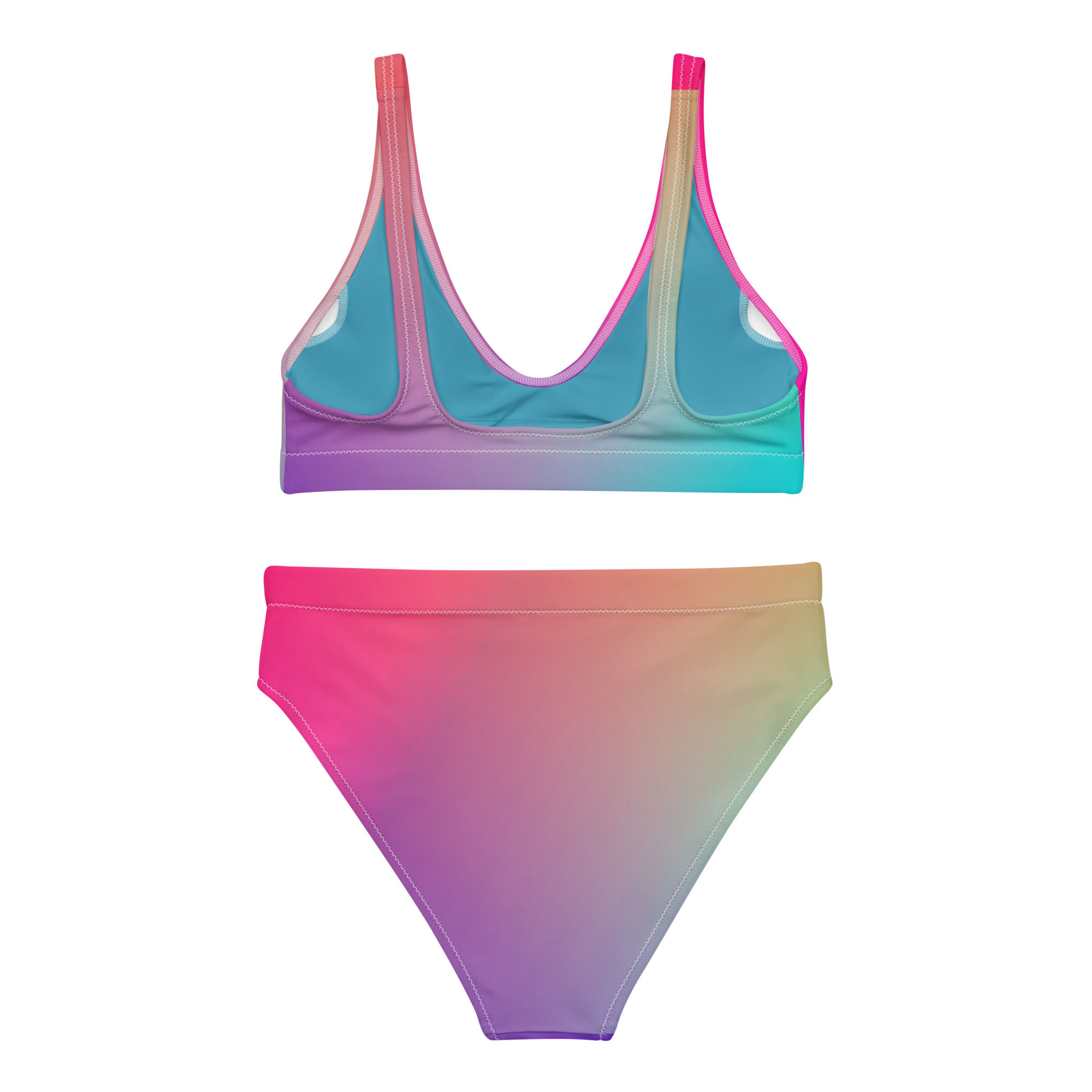 Pink and purple ombre on the front, purple and turquoise ombre on the back, Imogen Recycled High-Waisted Bikini