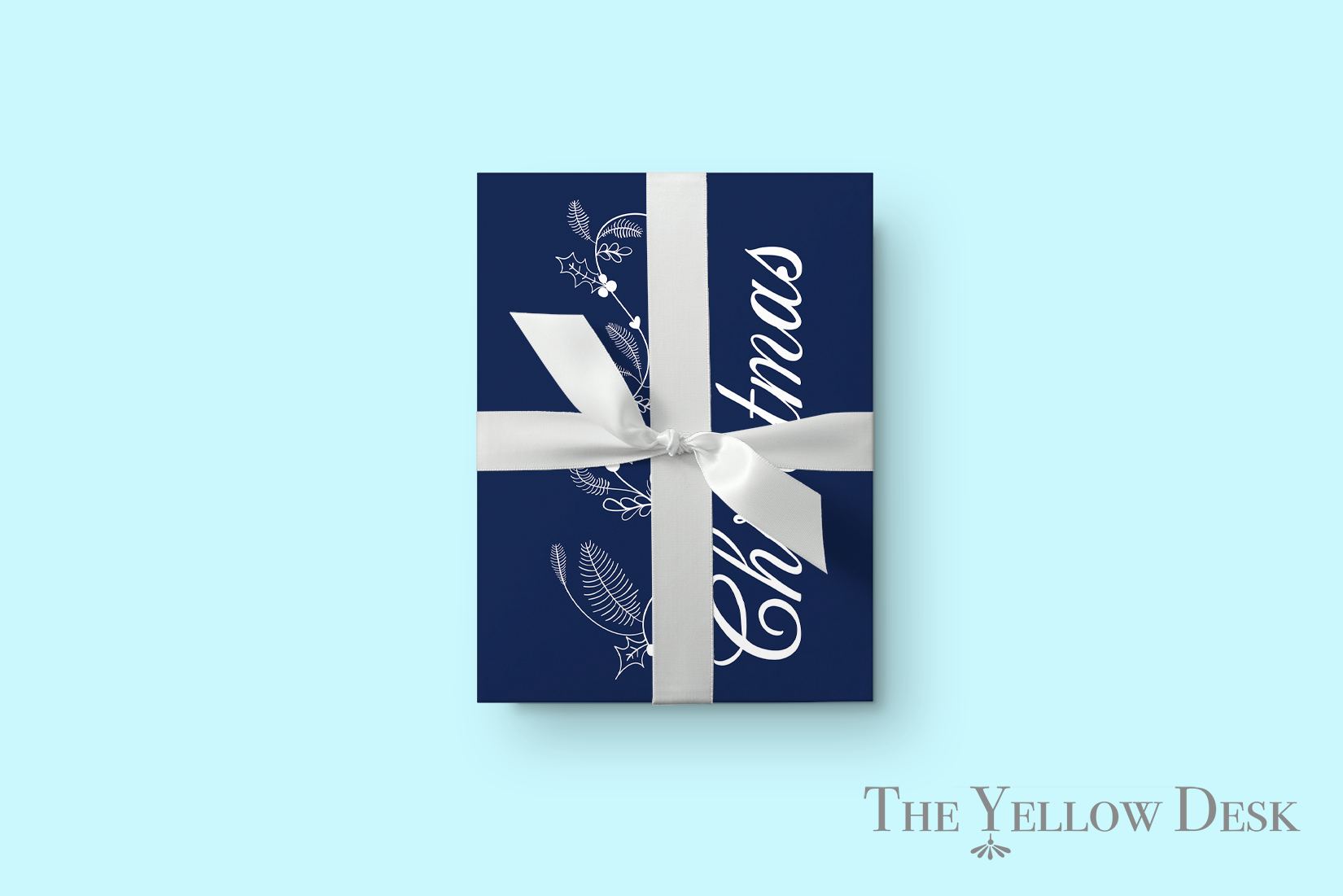 Christmas Holly Gift Wrap white ribbon