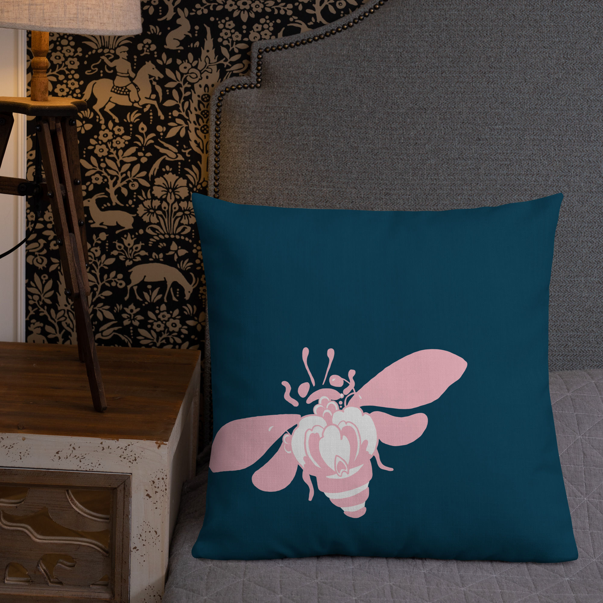 Pink Bee Premium Pillow large on sofa