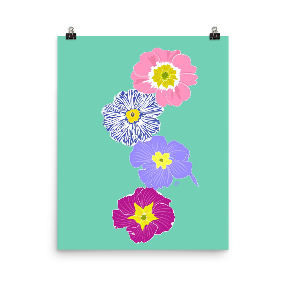 Pastel florals, Primrose Flower Stack Art Print