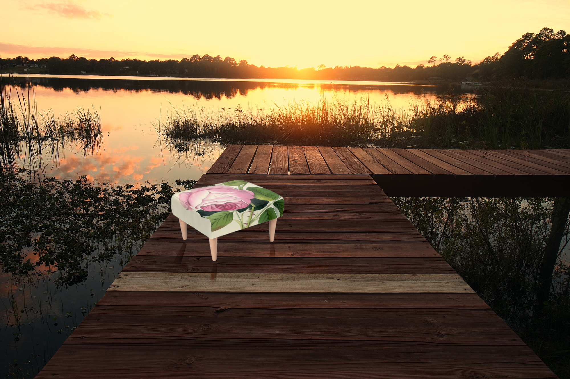 Vintage Rose Footstool on dock
