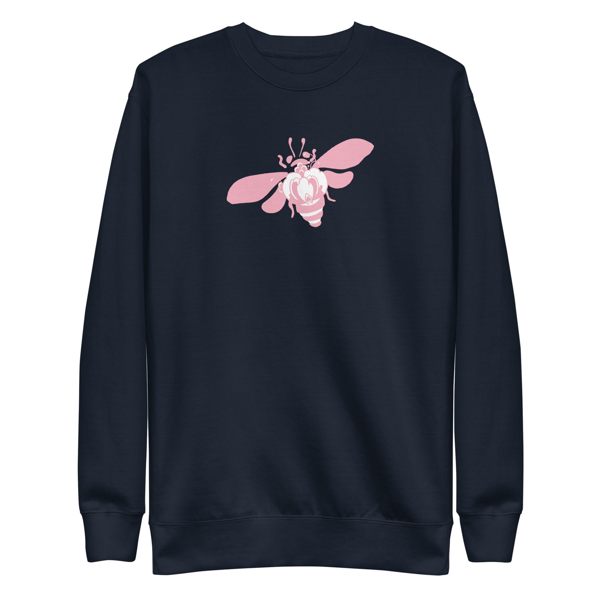 Garden-inspired Pink Flower Bee Unisex Premium Sweatshirt, navy blue