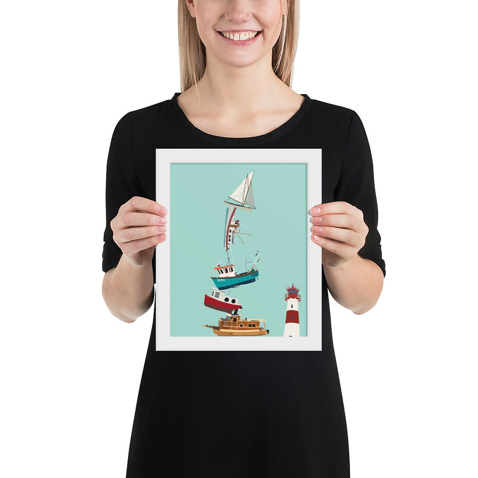 Thumbnail: Boat Stack Framed Art Print small white frame with model